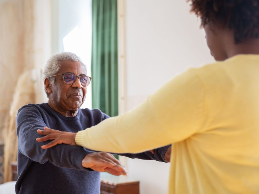 A caregiver supporting a resident