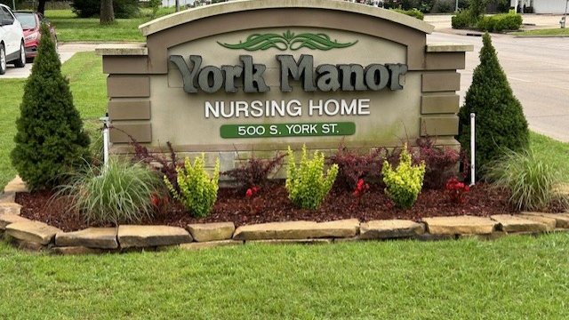 The entrance to York Manor in Muskogee, Oklahoma